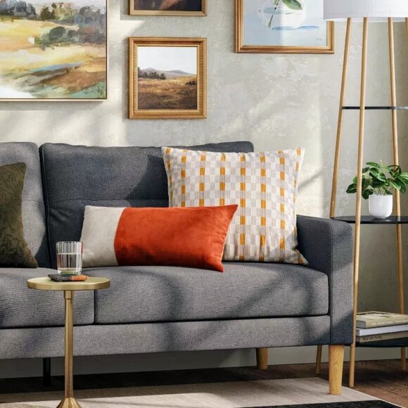 Color lock Suede Lumbar Throw Pillow - Picture 1 of 4